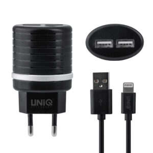 UNIQ Accessory Dual Port 2.4A travel charger - Apple Lightning Zwart (CE)
