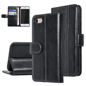 UNIQ Accessory iPhone SE 2020/7-8 Zwart Zachte huid Booktype hoesje